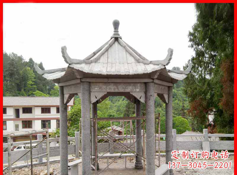 宁波精美大理石六角石凉亭雕塑