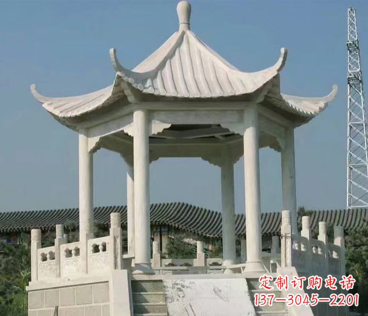宁波极具视觉冲击力的大理石六角石凉亭雕塑