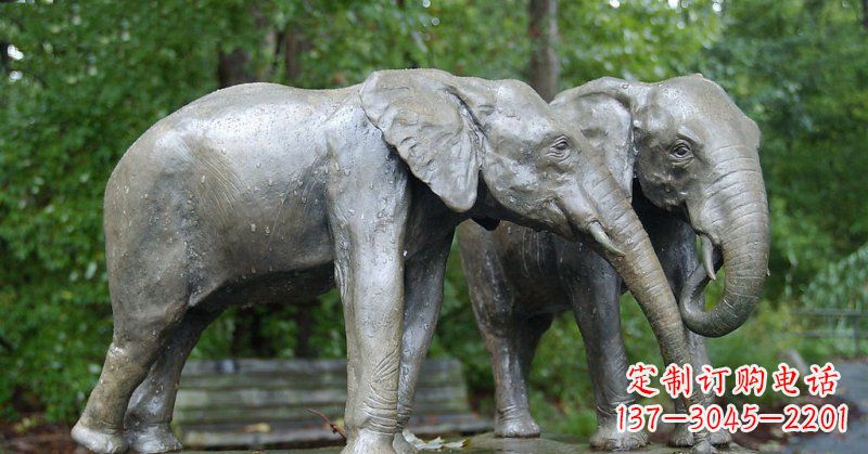 宁波公园大象动物铜雕 (2)