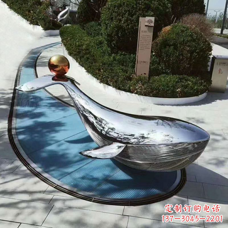 宁波大型不锈钢镜面鲸鱼景观雕塑摆件