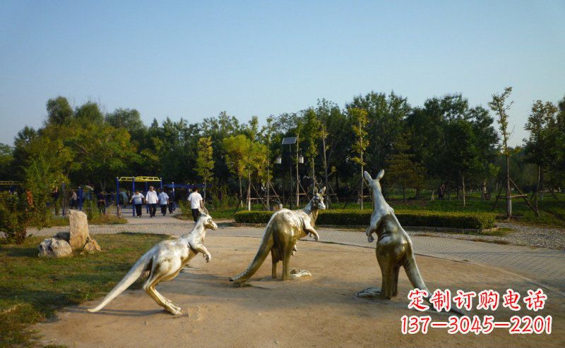 宁波公园袋鼠动物铜雕 (3)