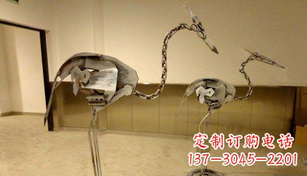 宁波公园动物不锈钢抽象仙鹤雕塑
