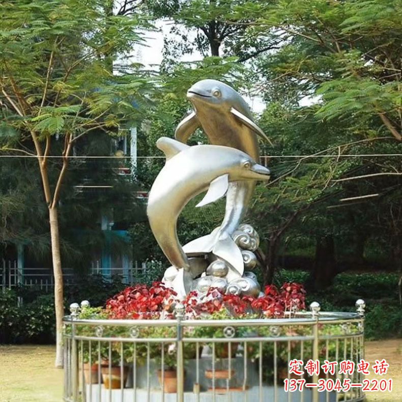 宁波公园动物海豚不锈钢景观雕塑