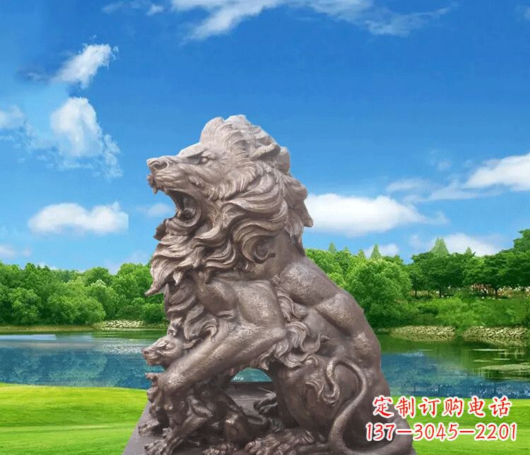 宁波公园动物狮子铜雕