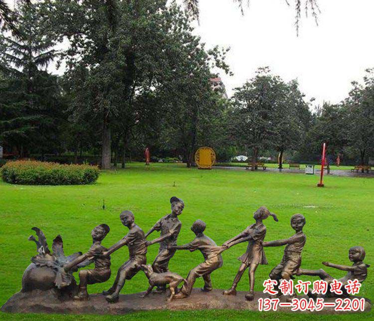 宁波公园儿童拔萝卜人物小品铜雕