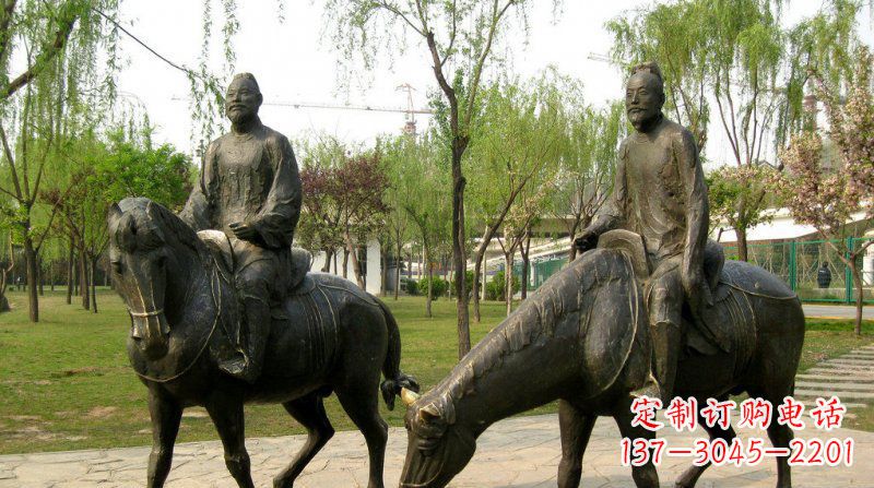 宁波公园古人骑马人物铜雕