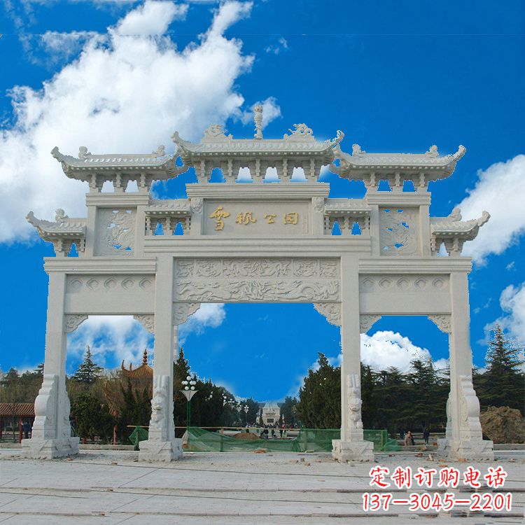 宁波传承历史的精美汉白玉三门牌楼雕塑