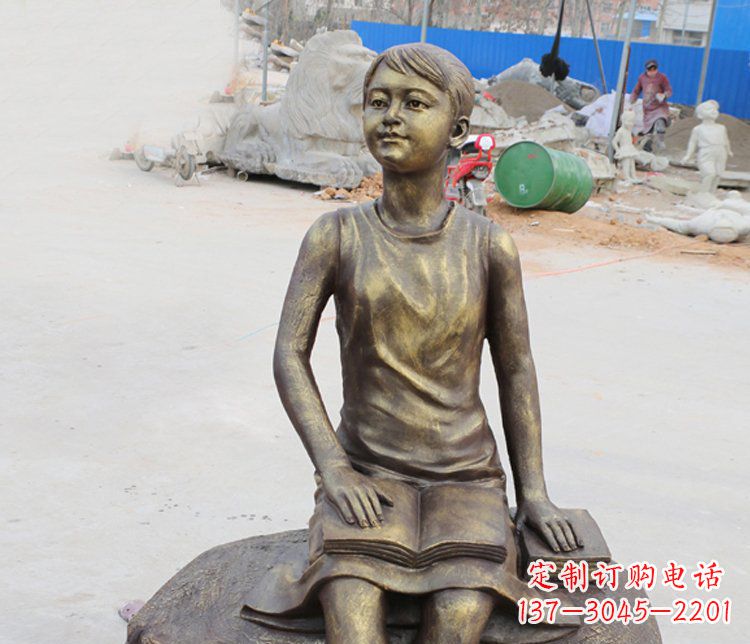 宁波公园景观摆件看书的女孩铜雕