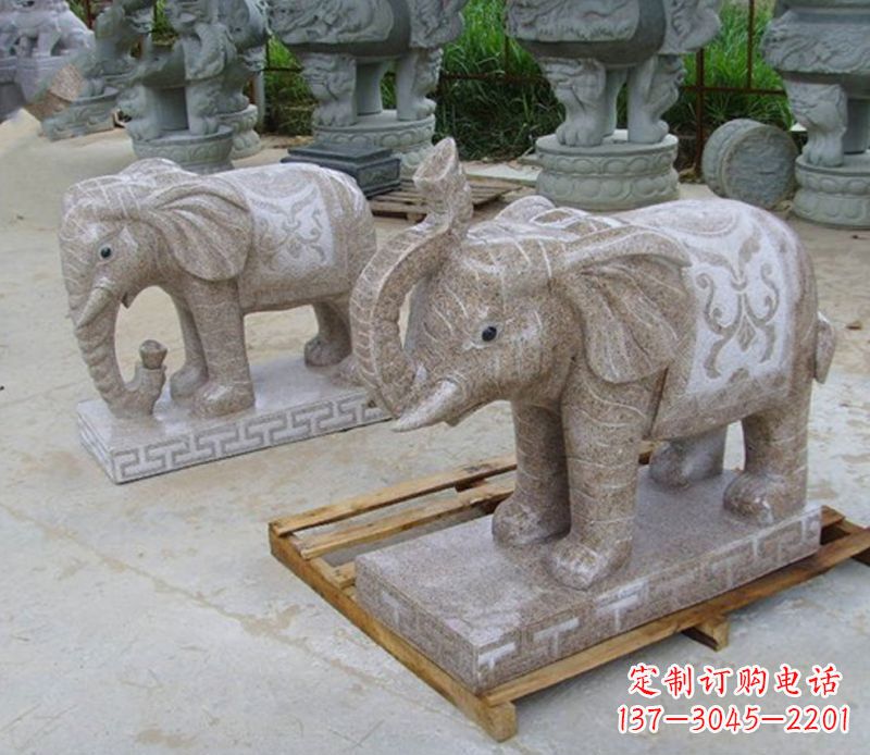 宁波公园景观大理石大象石雕 (2)