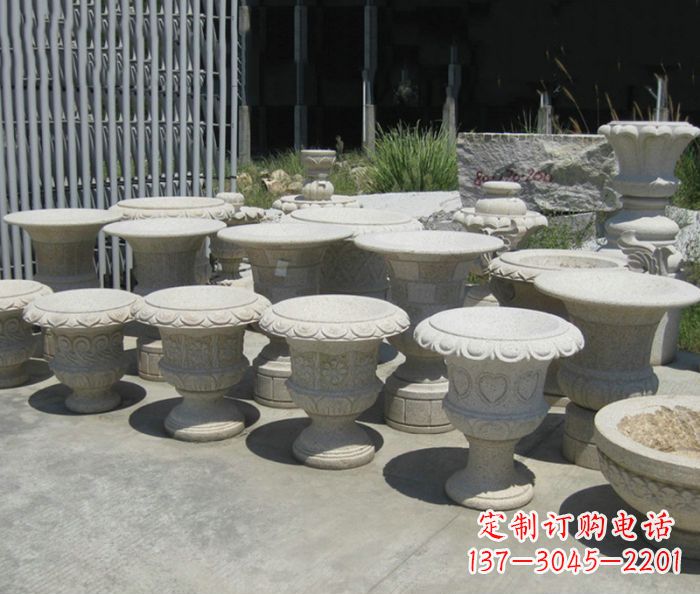 宁波大理石花盆石雕艺术品