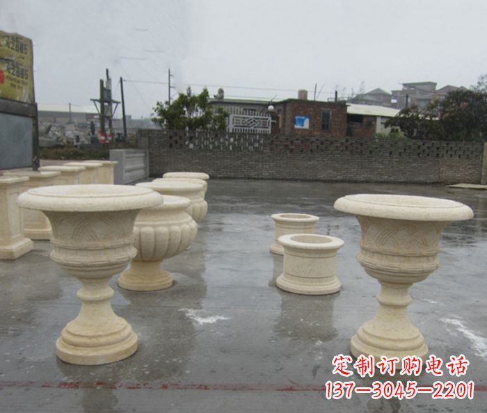宁波完美绽放——大理石花盆石雕