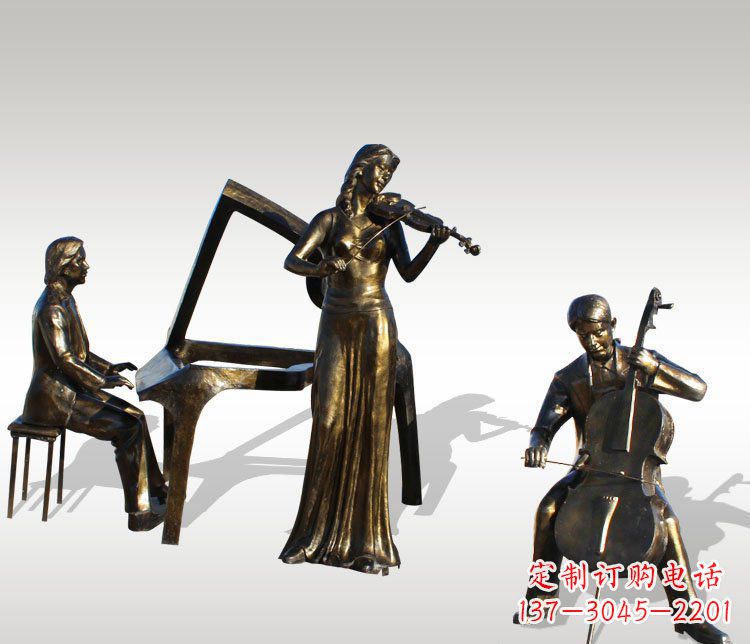 宁波公园景观钢琴拉小提琴人物铜雕