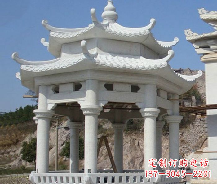 宁波公园景观汉白玉石雕凉亭