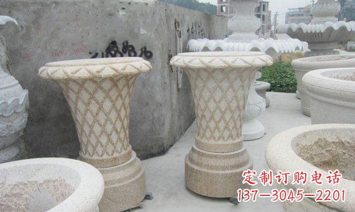 宁波花篮式石雕镂空花盆