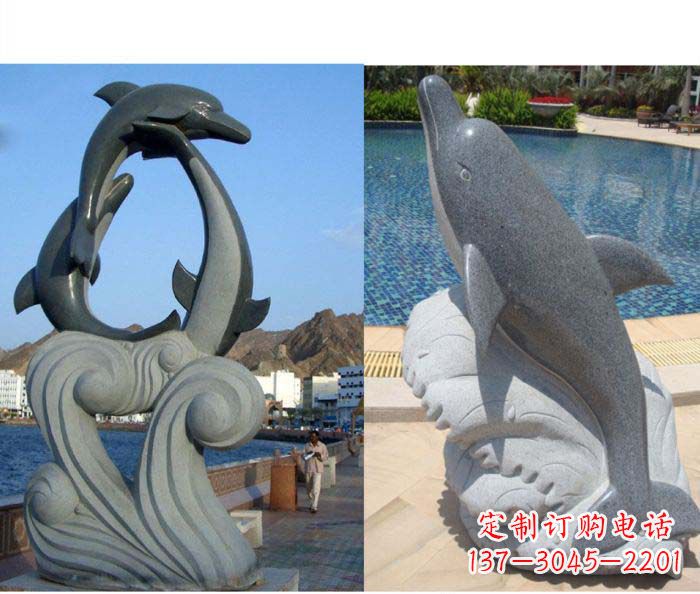 宁波公园景观石雕海豚