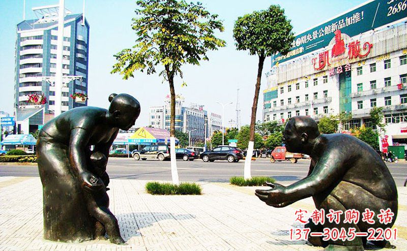 宁波公园景观小孩学走路铜雕