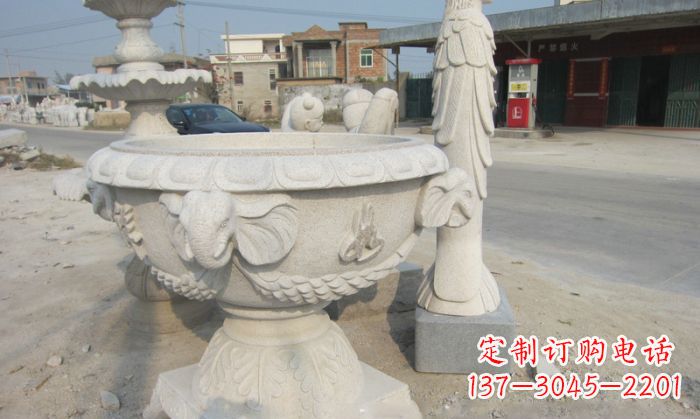 宁波公园景观象头石雕水缸