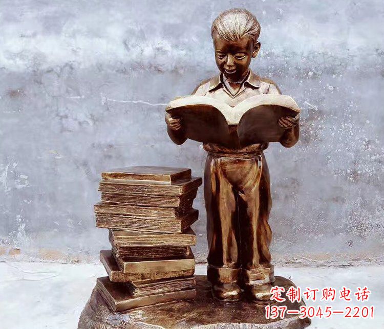 宁波公园景观小孩看书玻璃钢仿铜小品雕塑