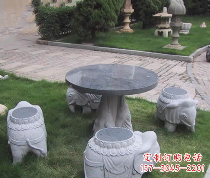 宁波公园景观小象石桌凳石雕