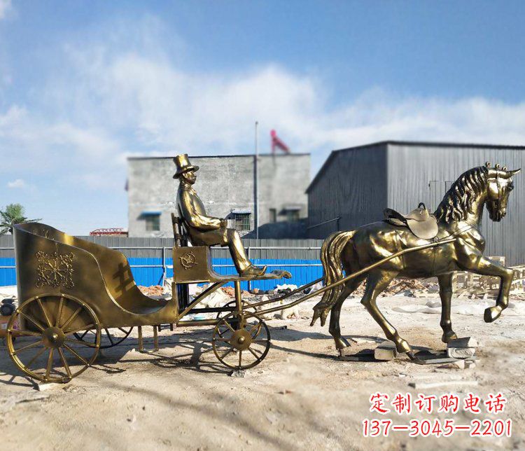 宁波公园景观坐着马车的人物铜雕