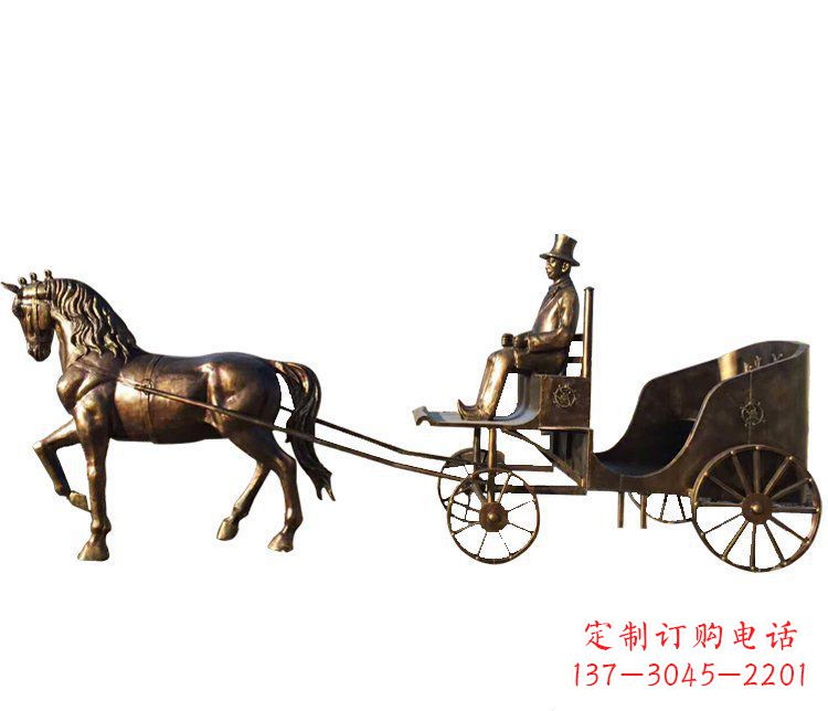 宁波公园景观坐着马车玻璃钢仿铜人物雕塑