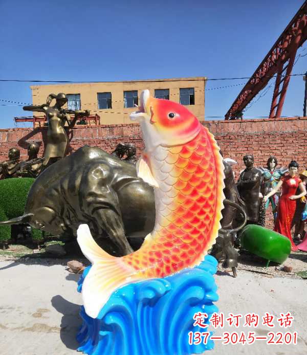宁波公园景区玻璃钢喷水鲤鱼雕塑