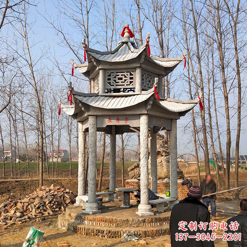 宁波公园景区园林凉亭,大理石双层石雕凉亭