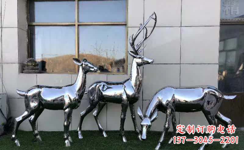 宁波公园镜面不锈钢动物鹿雕塑