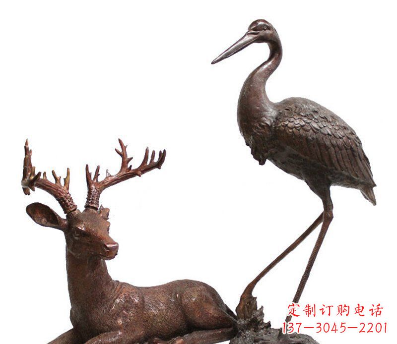 宁波公园鹿仙鹤动物铜雕