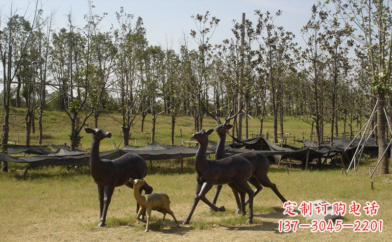宁波公园梅花鹿动物铜雕 (4)