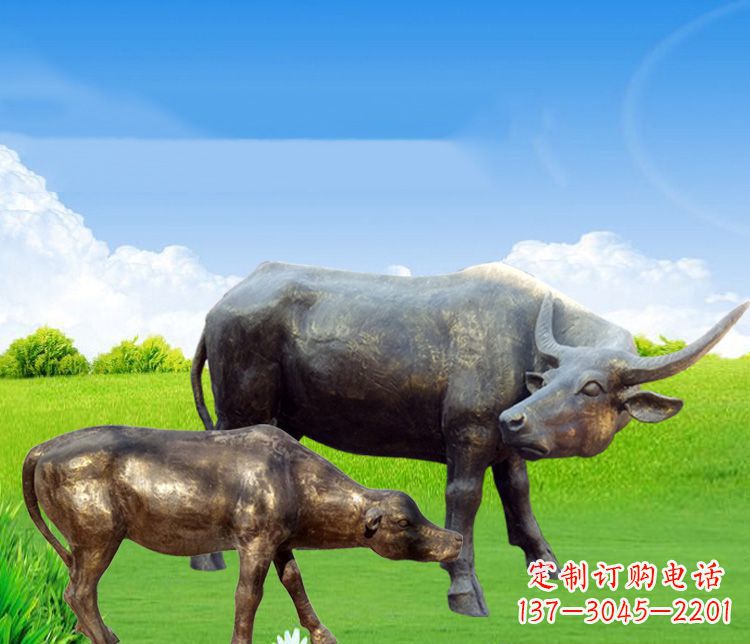 宁波 传统文化风格母子黄牛铜雕塑