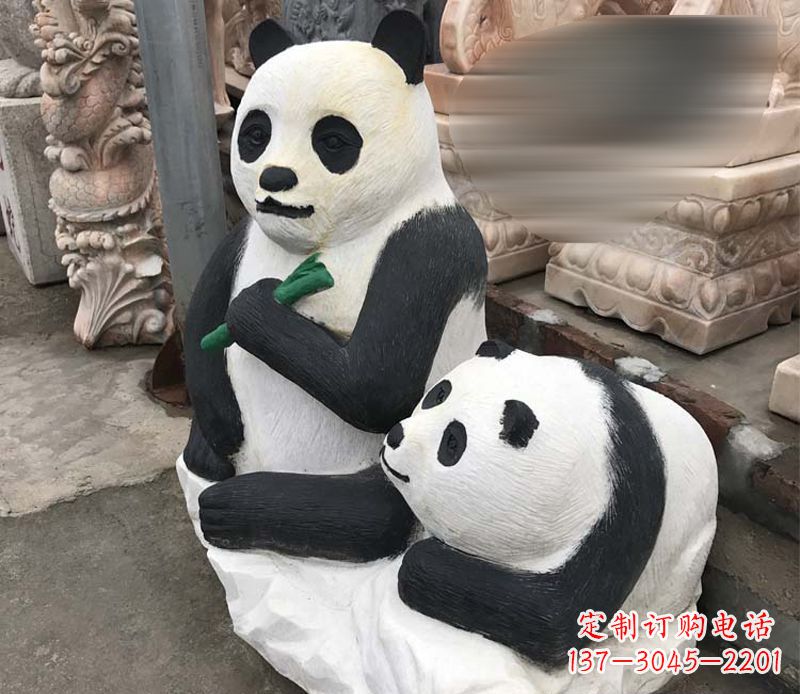 宁波公园母子熊猫石雕