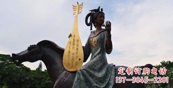 宁波传统风情,精美古典的琵琶女铜雕