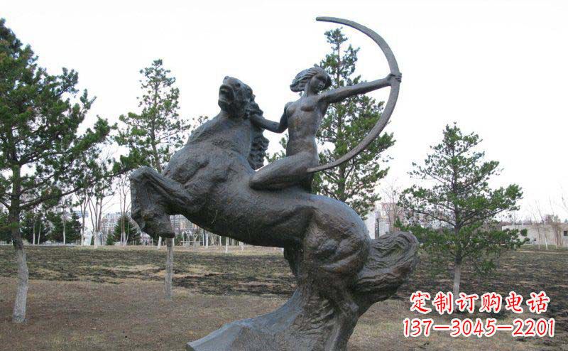 宁波公园骑马女人射箭铜雕
