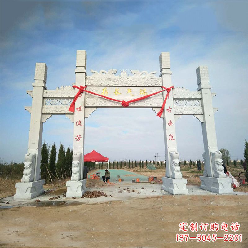 宁波中领雕塑专业定制公园三间四柱牌坊雕塑
