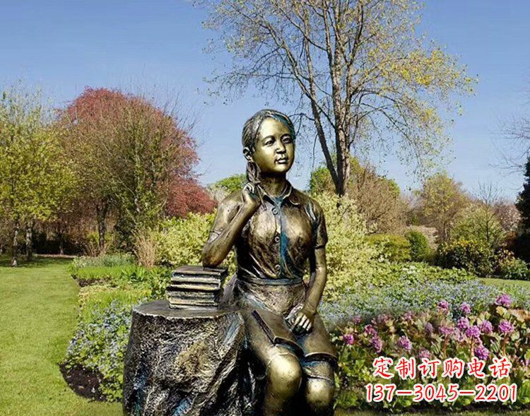 宁波铜雕儿童看书雕塑