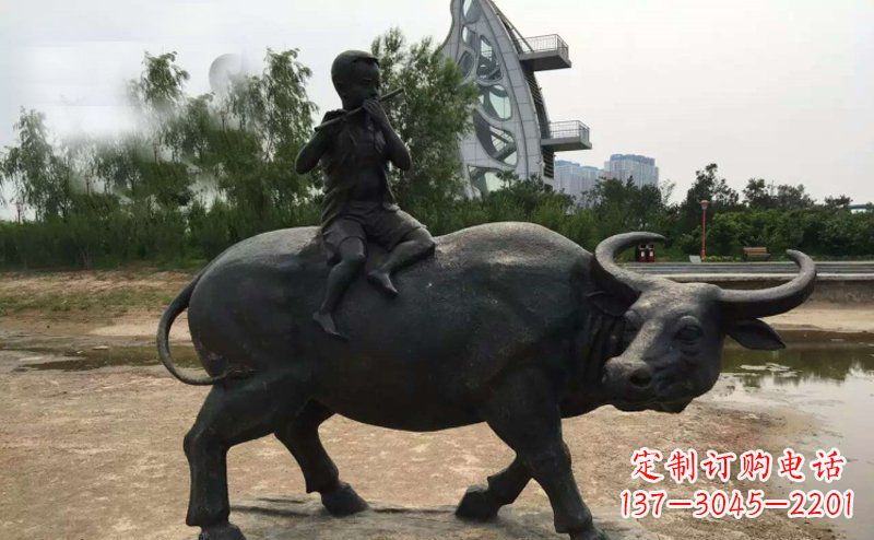 宁波铜雕牧童与犊子雕塑