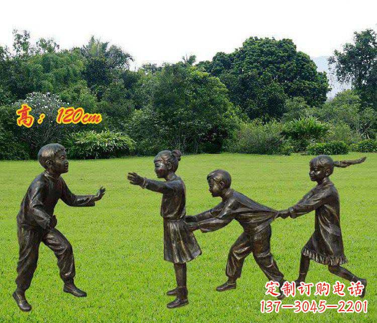 宁波公园玩老鹰捉小鸡的儿童小品铜雕 (2)