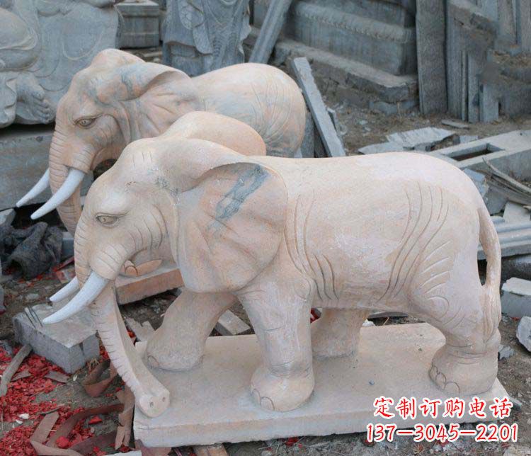 宁波雕刻出令人感动的那头大象定制公园晚霞红大象动物石雕