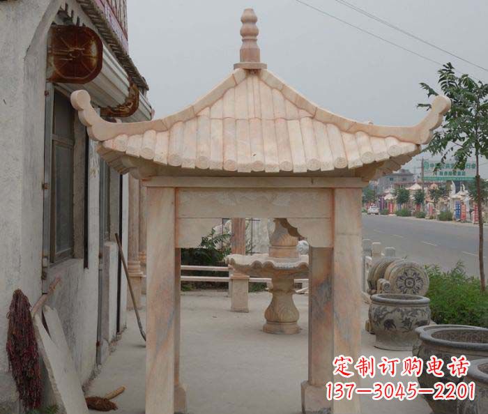 宁波精美红六角石凉亭雕塑