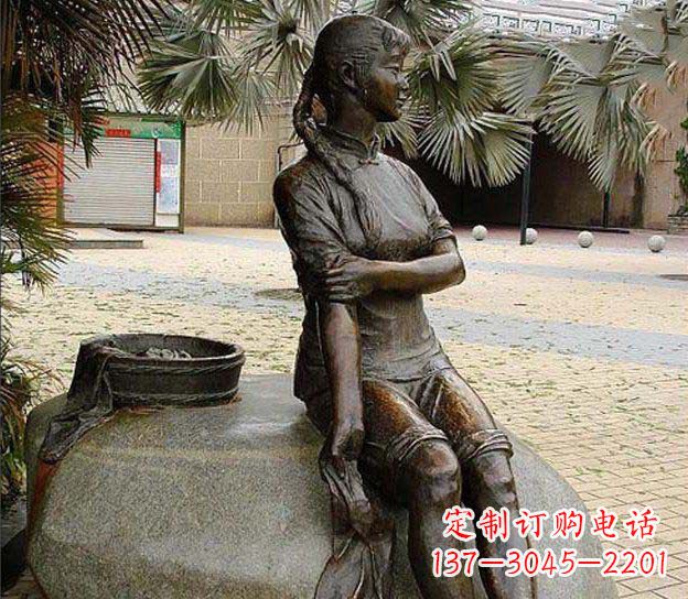 宁波中领雕塑定制,洗衣服的女孩铜雕塑