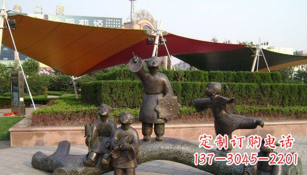 宁波公园小孩放风筝景观铜雕
