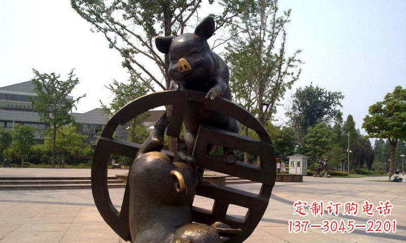 宁波公园小猪动物铜雕 (2)