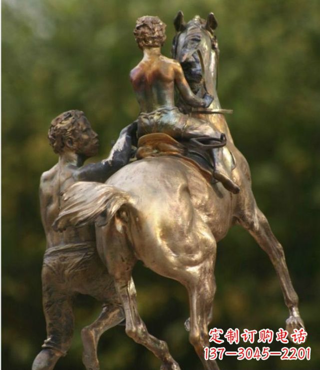 宁波公园学骑马的人物小品铜雕