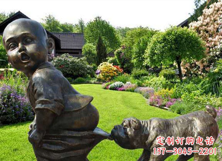 宁波小孩咬小狗大雕塑