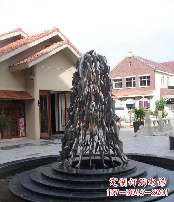 宁波欢乐鱼群,喷泉铜雕