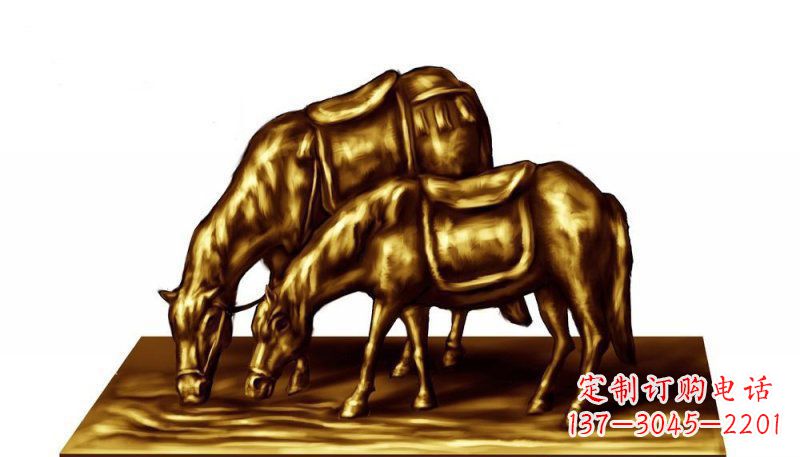宁波公园御马饮水动物铜雕
