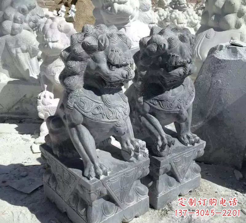 宁波古代青石狮子雕塑