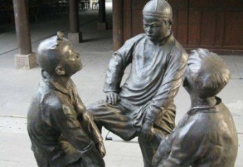 宁波铜雕男孩斗鸡小品雕塑