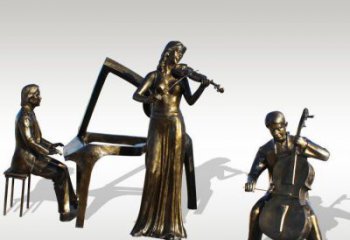 宁波公园景观钢琴拉小提琴人物铜雕